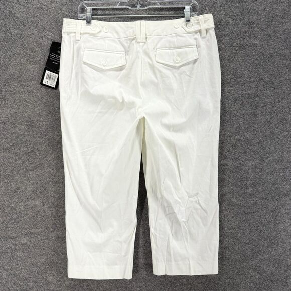 New Daisy Fuentes Dress Pants Women 12 White Mid Rise Pleated Cotton Pockets - Picture 2 of 11